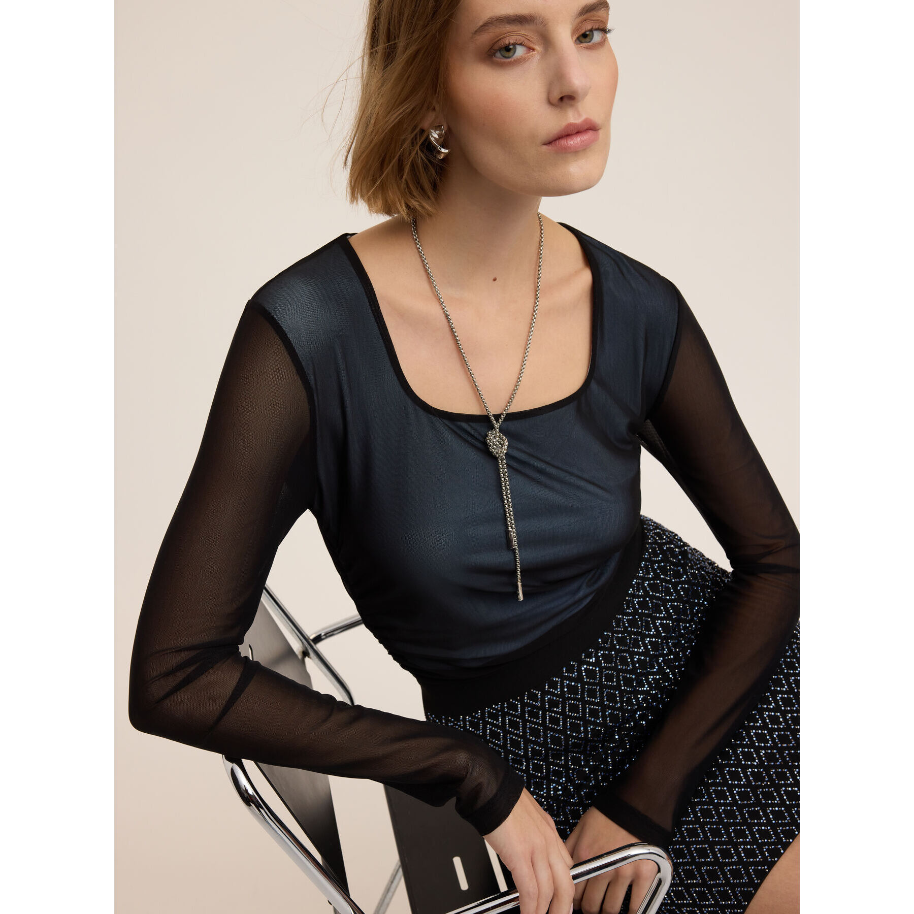 Motivi - Camiseta de tul y jersey - Azul