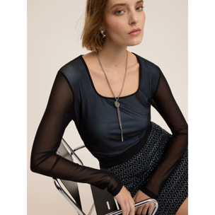 Motivi - Camiseta de tul y jersey - Azul