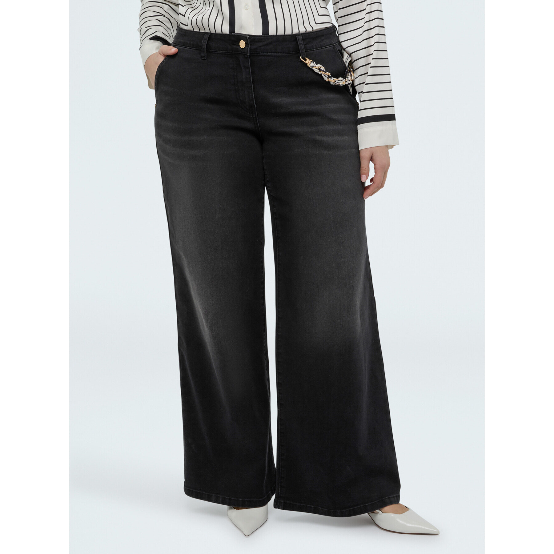 Fiorella Rubino - Jeans Wide Leg lavaggio black con charm - Nero