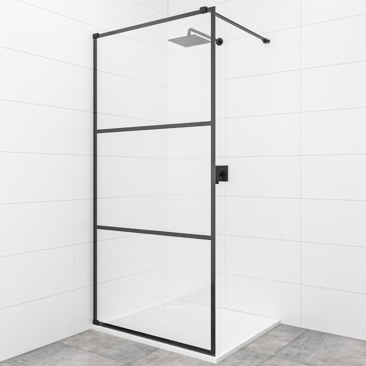 Walk-In set complet paroi de douche à l'italienne 90 cm, anti-calcaire, verre transparent, noir (SIKOWI90CP-SET)