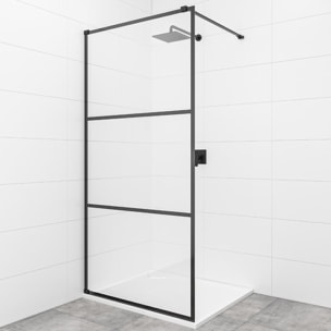 Walk-In set complet paroi de douche à l'italienne 90 cm, anti-calcaire, verre transparent, noir (SIKOWI90CP-SET)