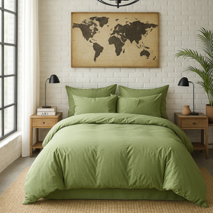Paire de taies d'oreiller avec volant 100% percale de coton lavé vert d'eau