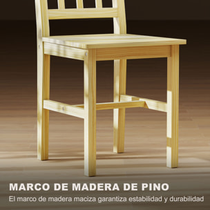 Juego de 2 Sillas de Comedor de Madera Maciza de Pino, Sillas de Cocina con Respaldo de Listones, Asiento Amplio, para Salón, Madera Natural