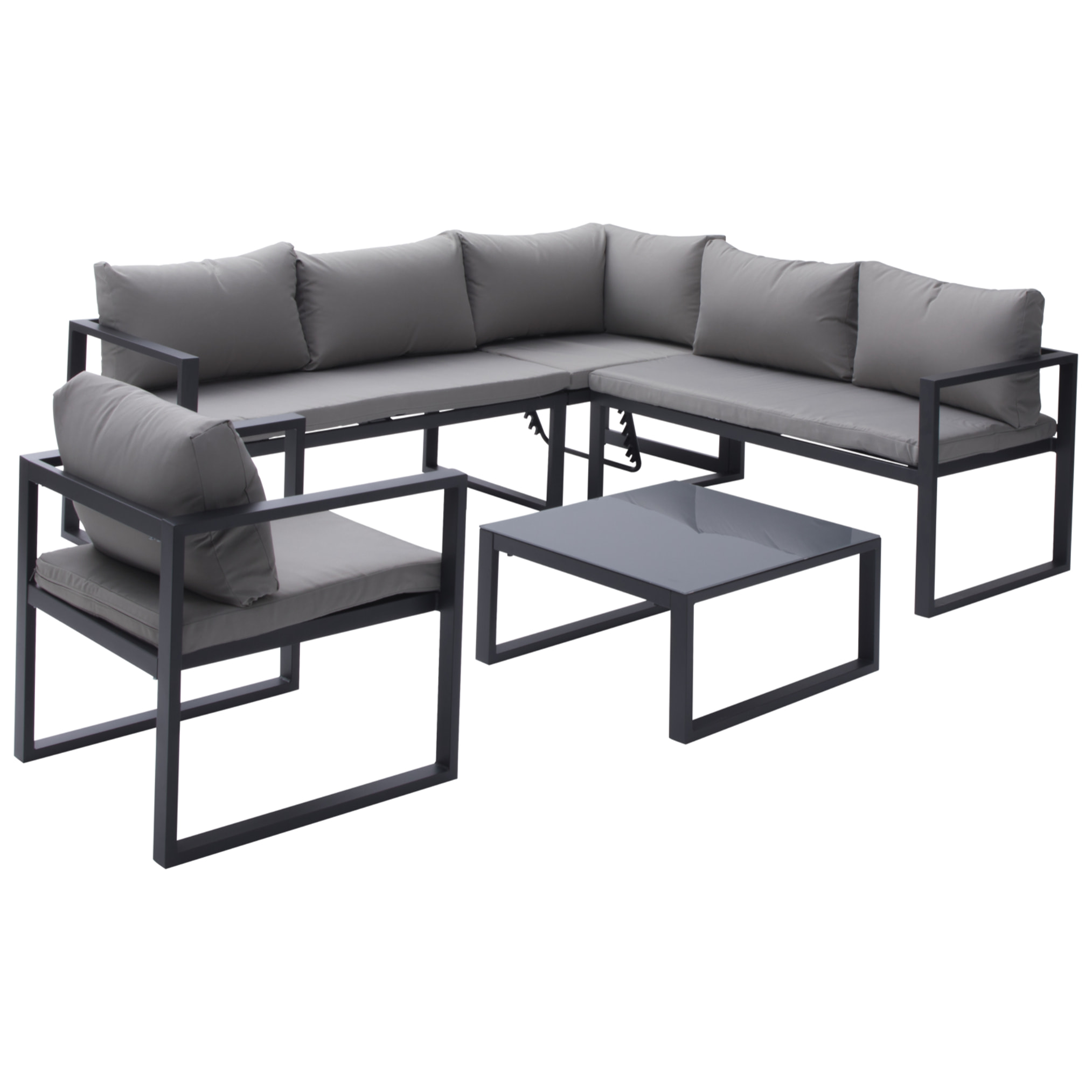 Salon de jardin modulable IBIZA en tissu gris 7 places - aluminium anthracite