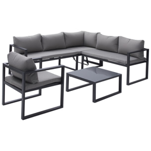 Salon de jardin modulable IBIZA en tissu gris 7 places - aluminium anthracite