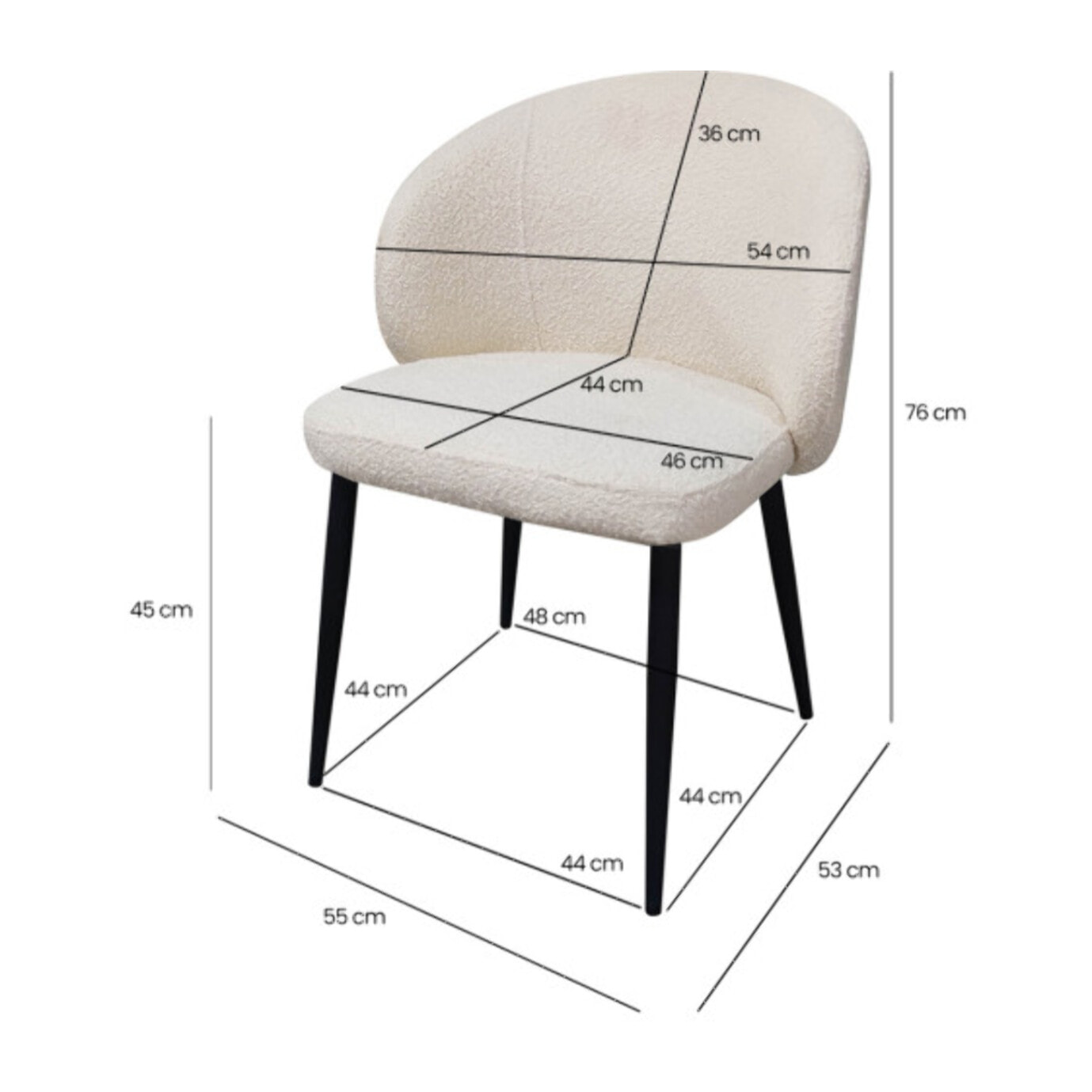 Chaise en tissu bouclette avec pieds en métal noir - SIROCCO
