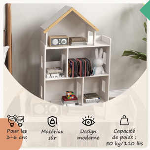 Bibliothèque étagère scandinave design maison 5 niches étagère pieds effilés bois pin MDF blanc