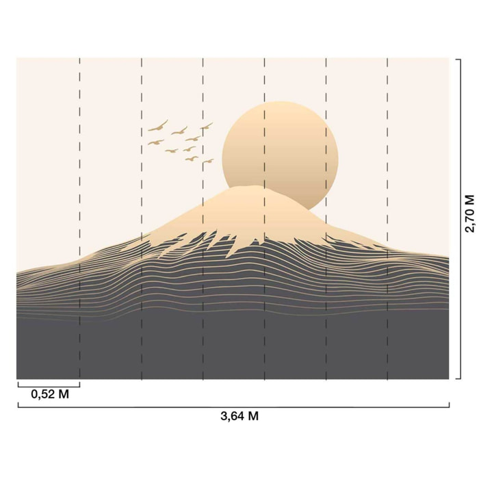 Papier peint paysage graphique montagne soleil minimaliste Intissé
