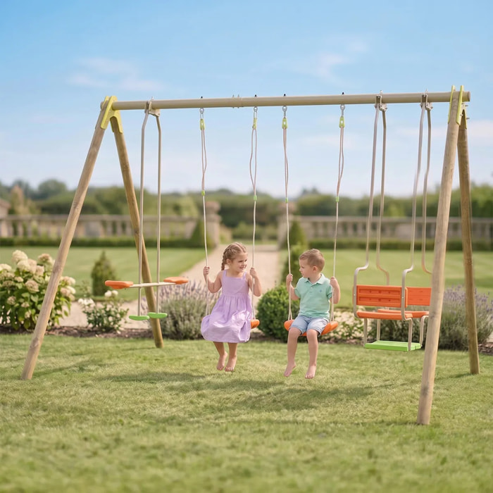 Portique bois poutre métal 2,30 m Techwood SENORA - 6 enfants