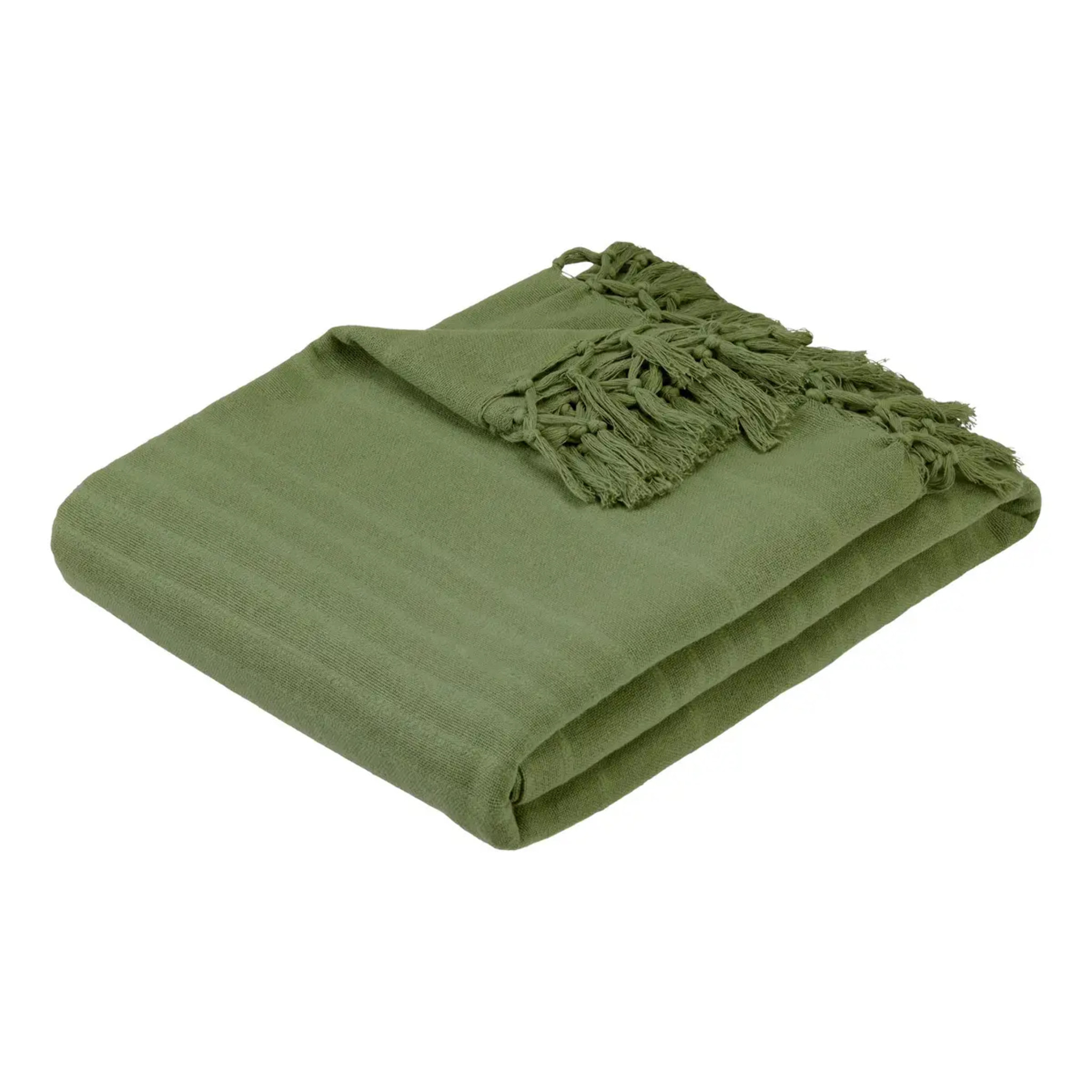 Jeté de lit Anjali 220x160 vert kaki en coton