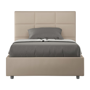 Cama con almacenaje acolchada 120x190 cuero sintético gris paloma Mika