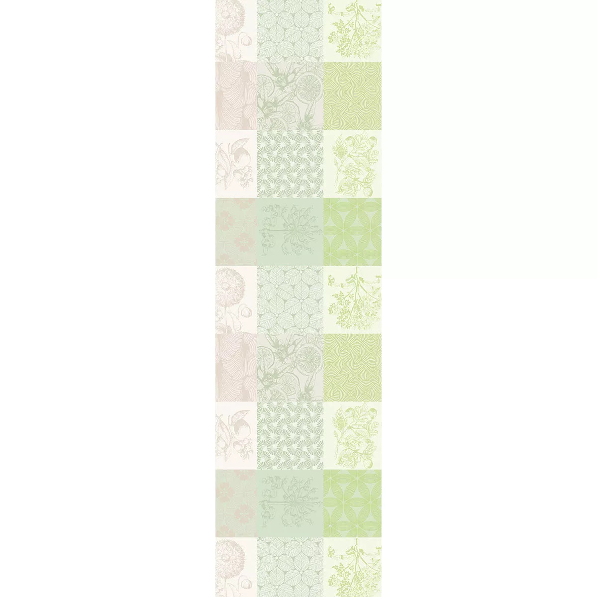 Chemin de table pur coton motif jacquard beige vert Mille parfums verde
