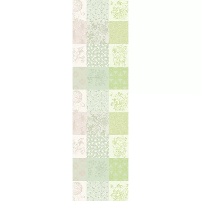 Chemin de table pur coton motif jacquard beige vert Mille parfums verde