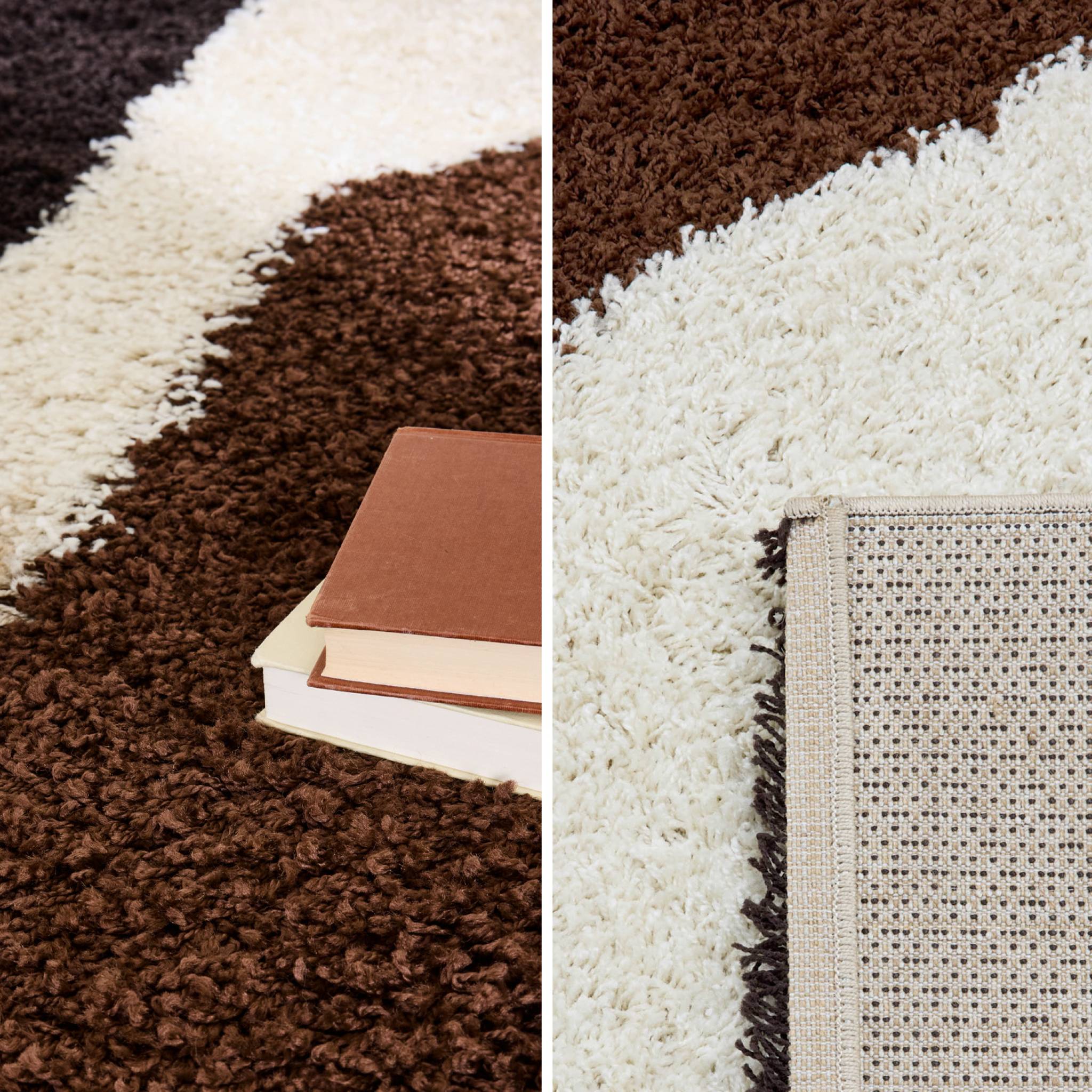 Tapis intérieur shaggy motifs géométriques beige, marron, noir OMAR