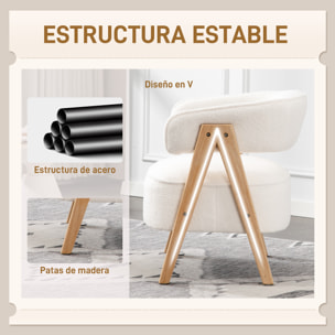 Butaca de Salón Tapizada en Borreguito, Sillón de Lectura Acolchado Grueso y Moderno, Asiento Ancho, Patas de Madera, Respaldo Curvado, para Dormitorio, Oficina, Blanco