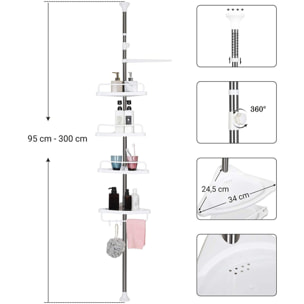 Colonna Portaoggetti Bagno Telescopica con 4 Ripiani - Bianco/Argento
