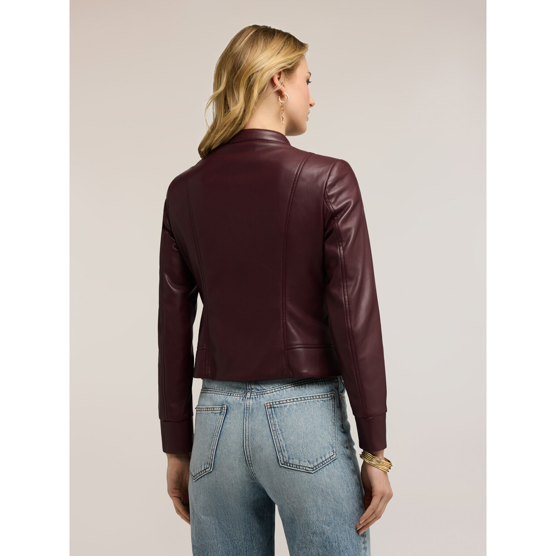 Motivi - Chaqueta corta con cremallera y cuello mao - Burgundy