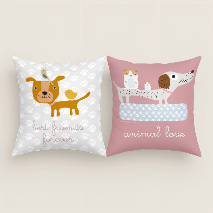 Funda de Cojín Estampado - Con Cremallera - Sin relleno - 100% Algodón - Amigos Peludos