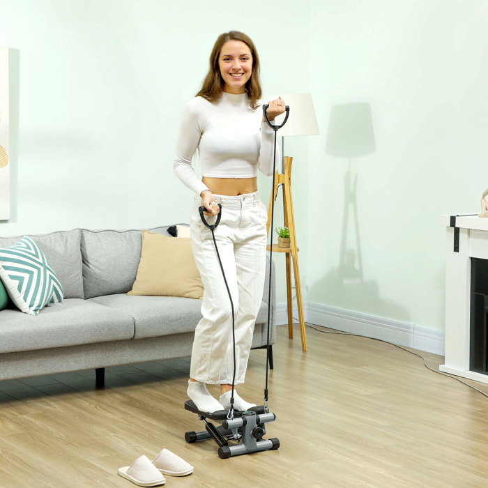 Mini Stepper para Hacer Ejercicio en Casa Máquina de Escalada Compacta con Bandas de Resistencia Monitor LCD Pedales Antideslizantes Ajustables en Altura para Entrenamiento de Cuerpo Gris