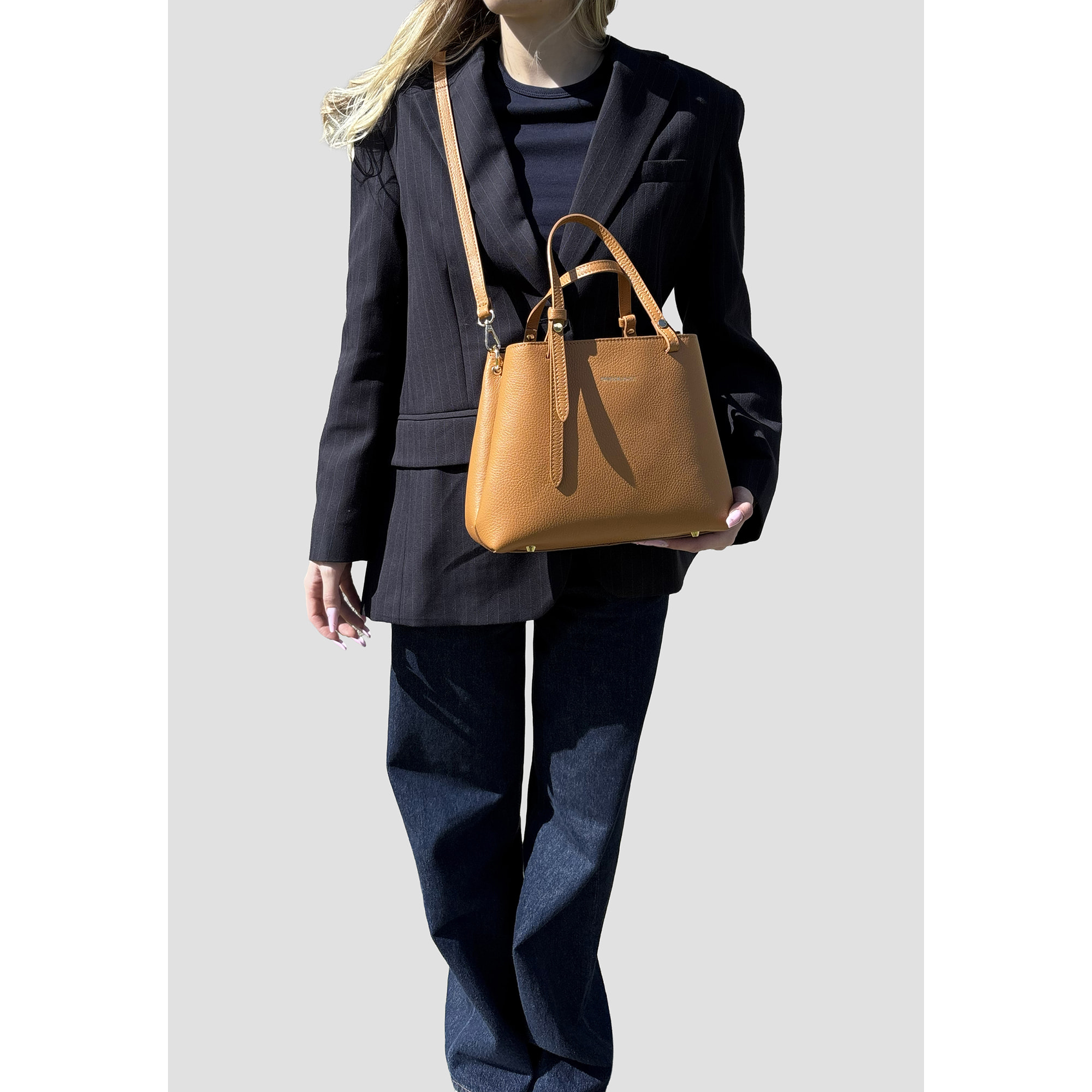 Borsa a Mano Elegante da Donna in Pelle Martellata con Tracolla