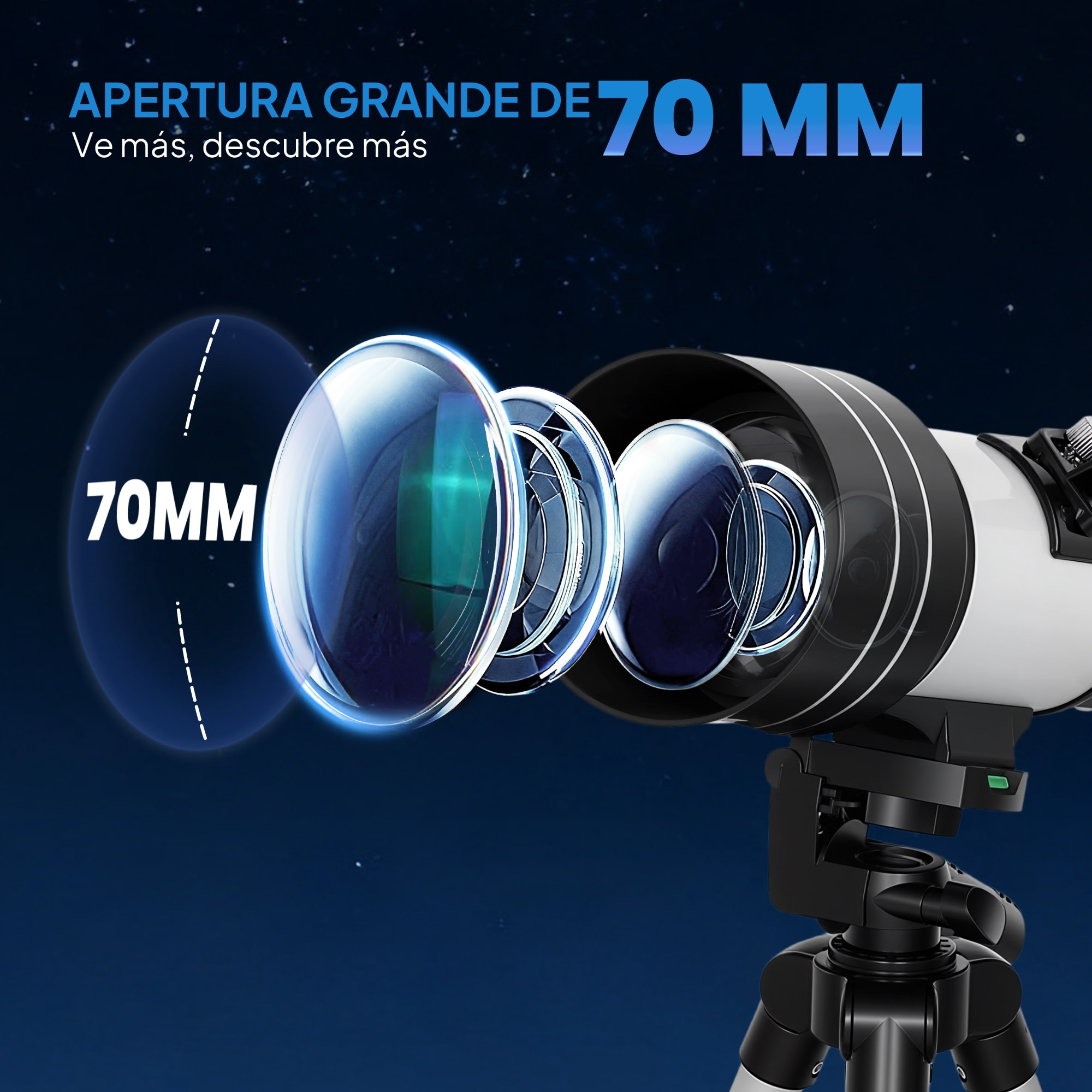 Telescopio Astronómico para Adultos y Principiantes, Apertura de 70 mm, 30X-300X, 300 mm Telescopio Refractor Astronómico Portátil, con Lente Barlow 3X, Nivel y Trípode Ajustable de Aluminio
