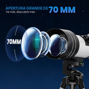 Telescopio Astronómico para Adultos y Principiantes, Apertura de 70 mm, 30X-300X, 300 mm Telescopio Refractor Astronómico Portátil, con Lente Barlow 3X, Nivel y Trípode Ajustable de Aluminio