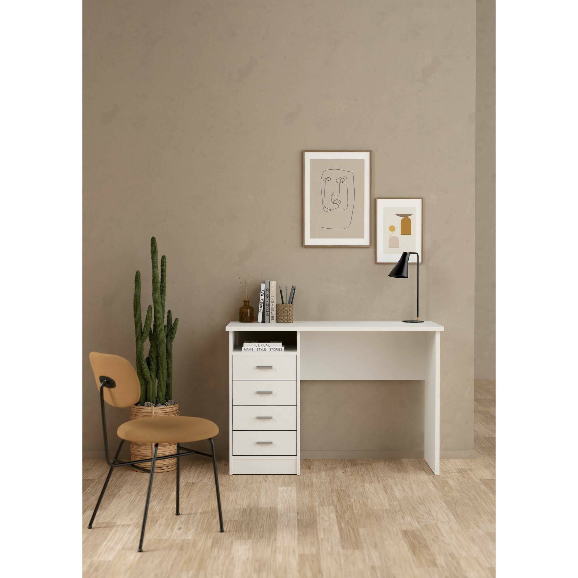 Scrivania Appollo, Scrittoio multiuso, Tavolo per ufficio porta PC, Piano di lavoro, 110x45 h76 cm, Bianco