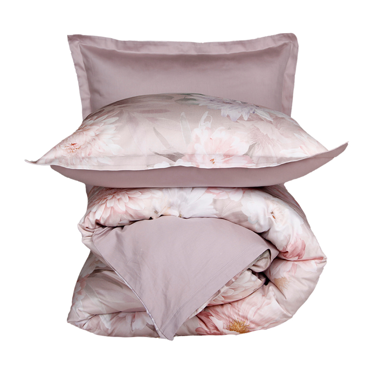 Parure housse de couette 240x220 cm et 2 taies d'oreiller 63x63cm satin de coton imprimé