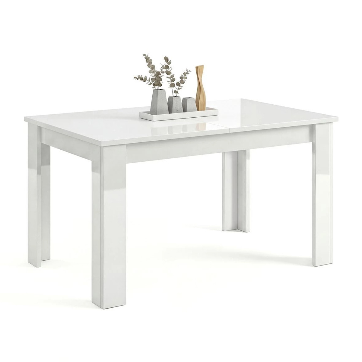 Mesa de comedor extensible en blanco brillo 140-190x90 cm Sira Blanco Brillo