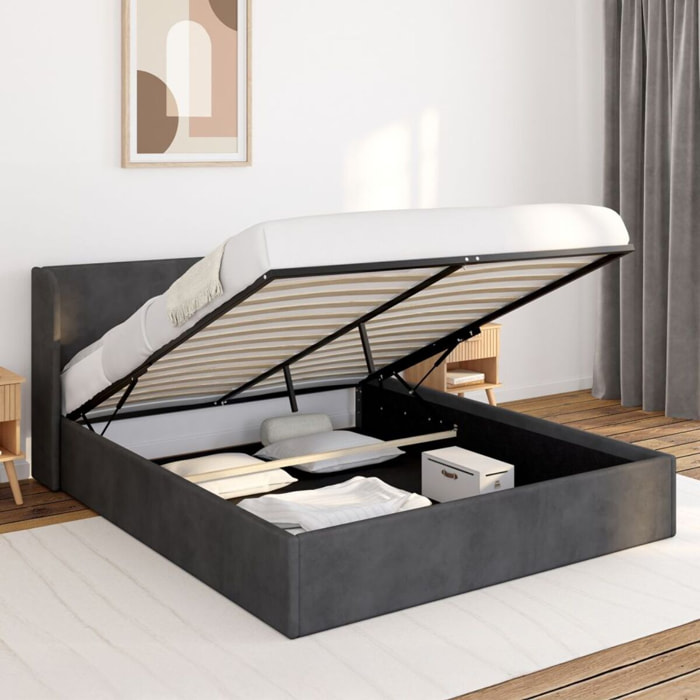 Lit coffre Lucia 160x200cm velours gris