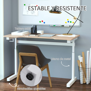 Escritorio de Pie 120x60x72-117 cm con Altura Ajustable Manual con Manivela Mesa para Ordenador para Oficina Estudio Salón Estilo Racing Carga 150 kg Natural