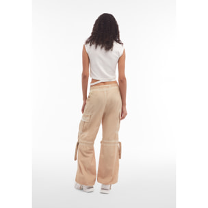 Pantaloni cargo da donna in tessuto popeline effetto used