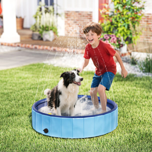 Piscina para Perros Plegable con Aspersor Bañera Portátil para Perros Medianos y Pequeños de plástico Antideslizante y Resistente al Desgaste para Interiores y Exteriores Ø100x30 cm Azul Claro