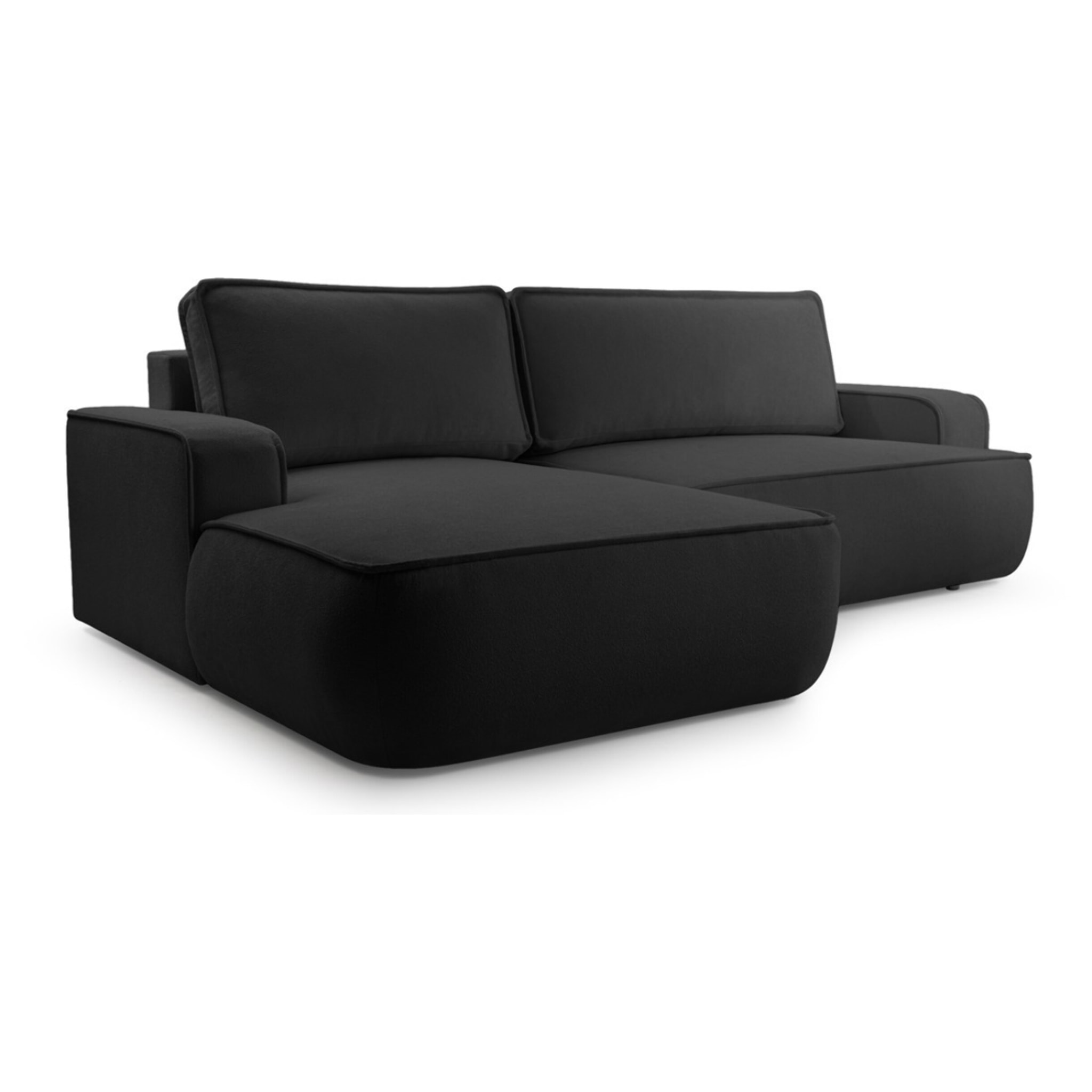 Nessino - canapé d'angle gauche 4 places - convertible avec coffre - en tissu texturé - Noir