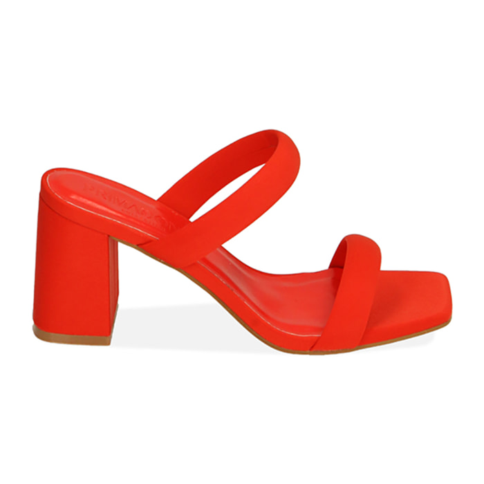 Mules corallo in tessuto, tacco 7,5 cm
