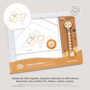 Triptico Cuna Cigueña Oso + Broche Bco/Beig