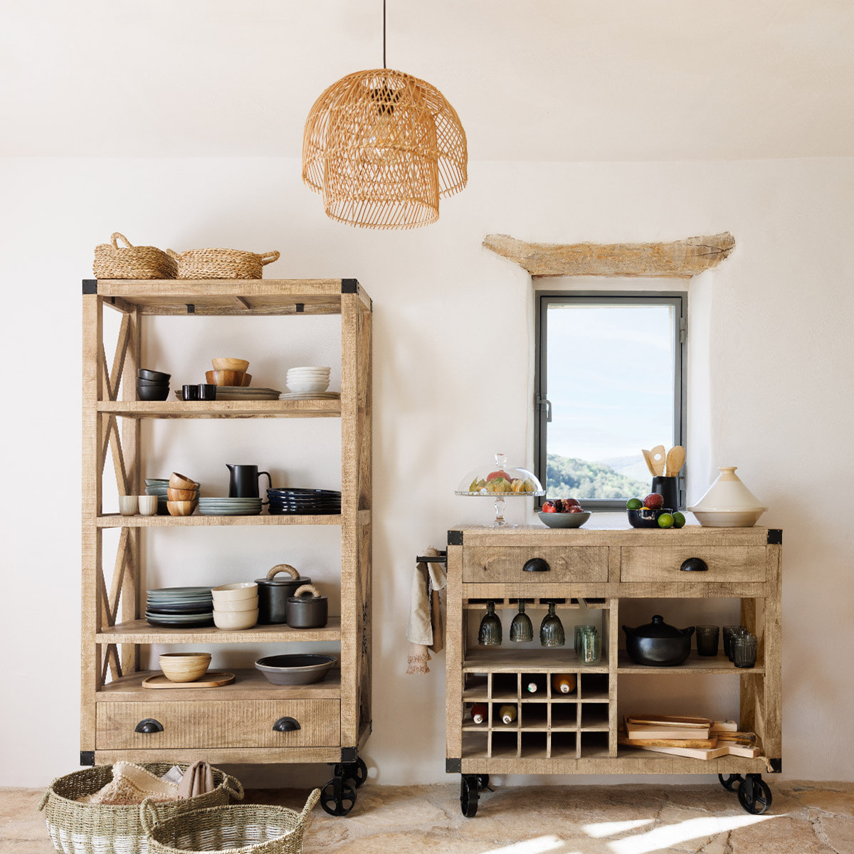 Suspension "Kery" - métal et rotin - D38 cm