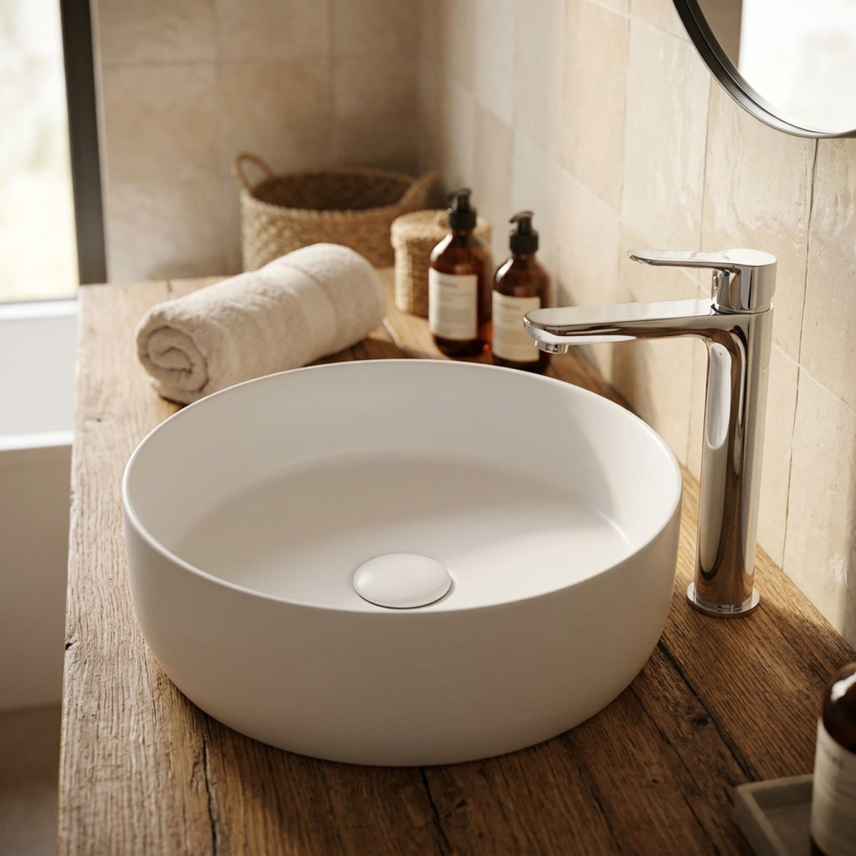 Vasque à poser ronde diamètre 39 cm - blanc mat - sans trop-plein - SAT Infinitio