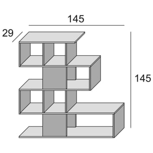 Libreria Hoya, Biblioteca bifacciali a 5 ripiani, Scaffale a zig zag per libri, Mobile da parete con ripiani, 100% Made in Italy, Cm 145x29h145, Bianco e Cemento