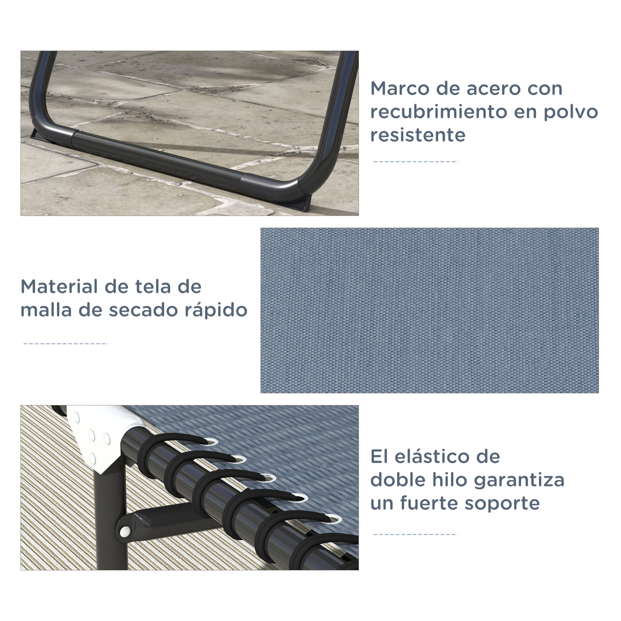 Conjunto de 2 Tumbonas Plegables Tumbonas de Jardín con Respaldo Ajustable en 4 Posiciones Carga 120 kg para Terraza Piscina Playa 197x58x30 cm Gris