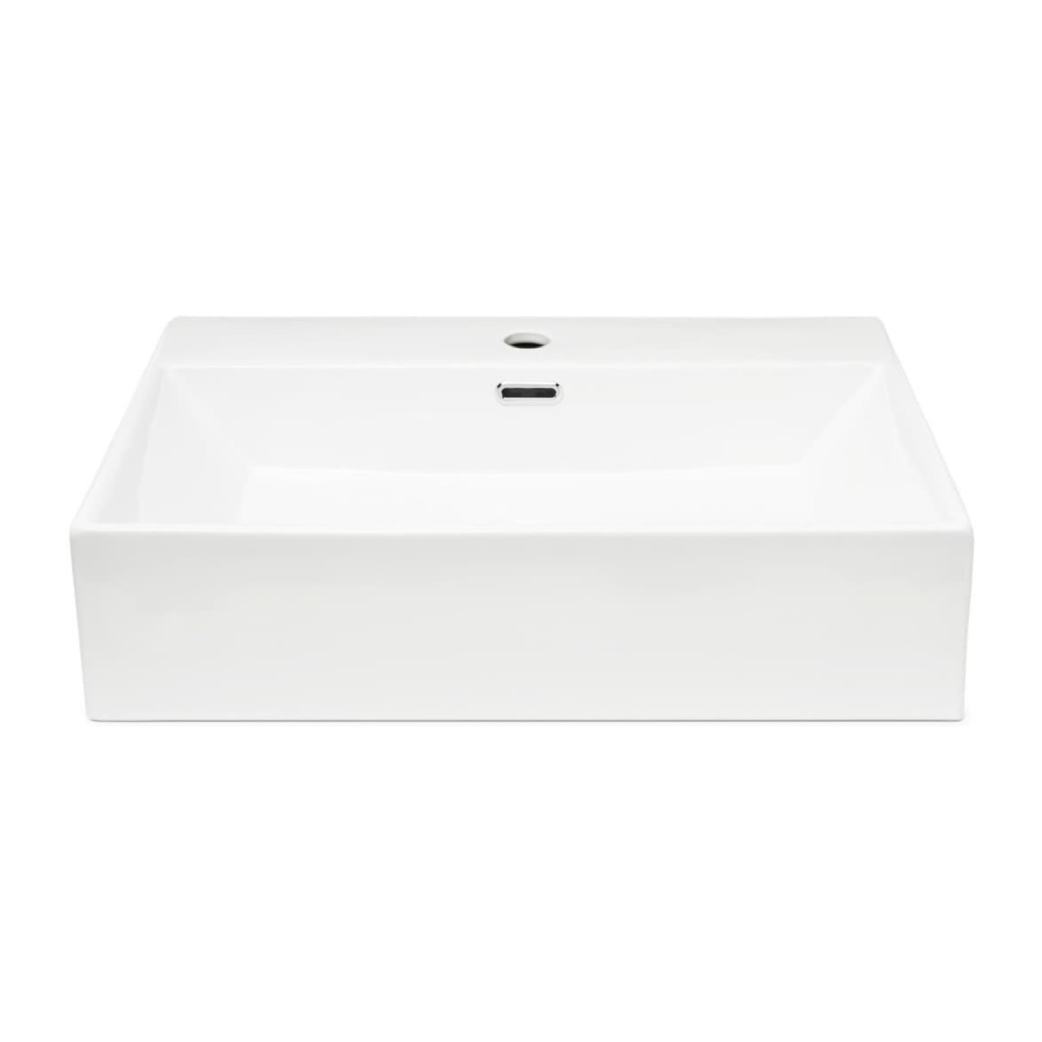 Cube Way 60x42 cm lavabo suspendu en céramique avec trou pour robinetterie au milieu, sans siphon ni mitigeur, blanc (SATCW6042)
