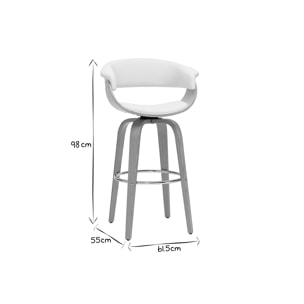 Tabouret de bar design pivotant blanc et bois clair H67 cm OKTAV