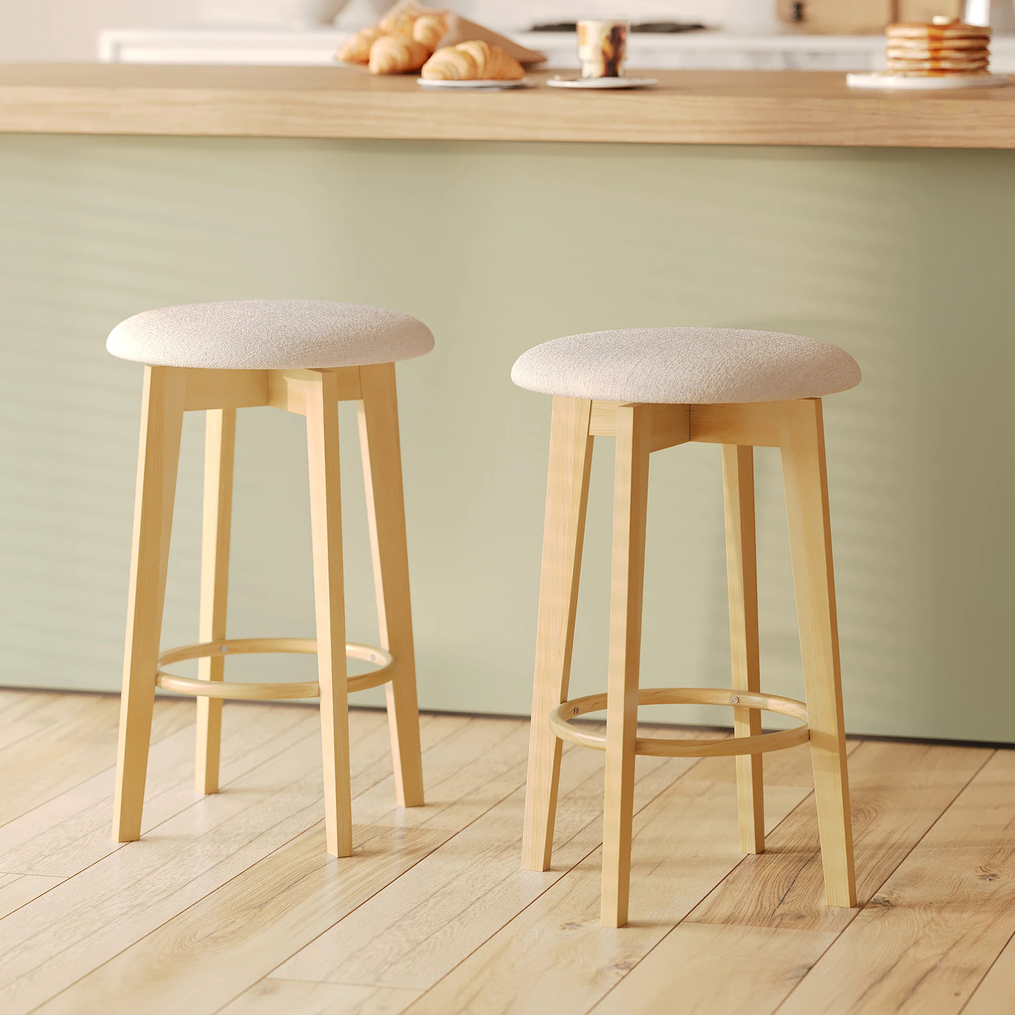 Lot de 2 tabourets pour îlot central 66 cm en tissu beige - Vahina
