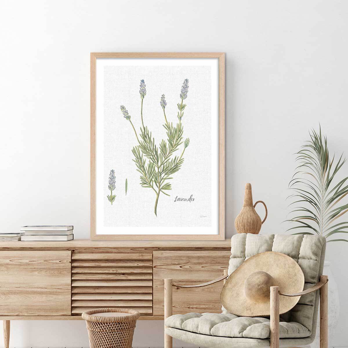 Affiche fleurs Lavande illustrée Affiche sous cadre bois