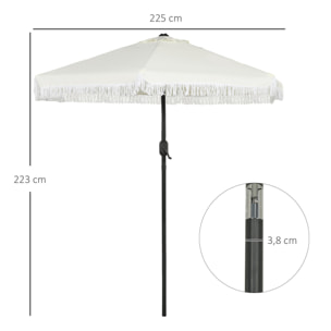 Parasol inclinable de jardin Ø 225 cm style bohème à franges crème