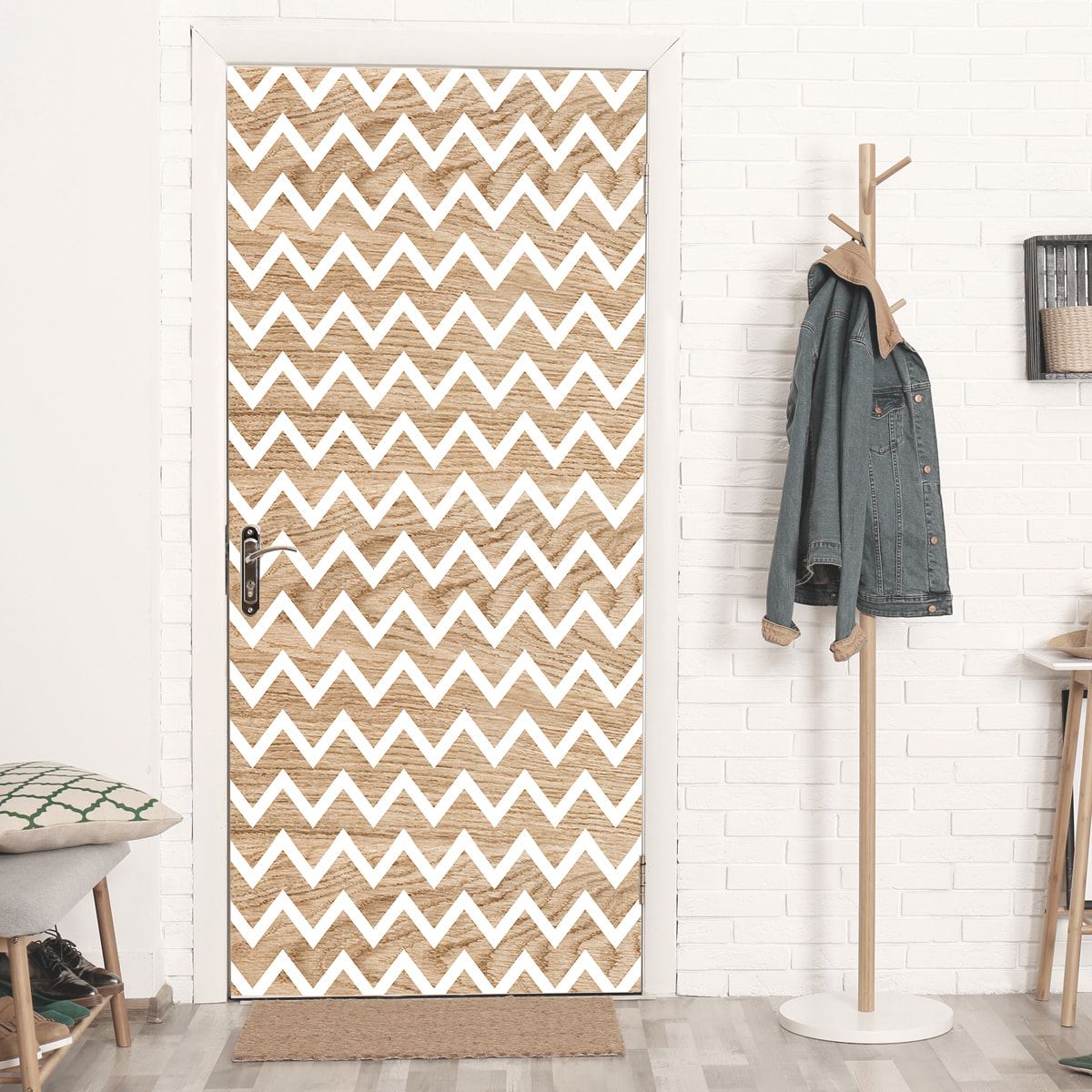 Stickers adhesivos de CERAMIKO - blanco y madera 65x100