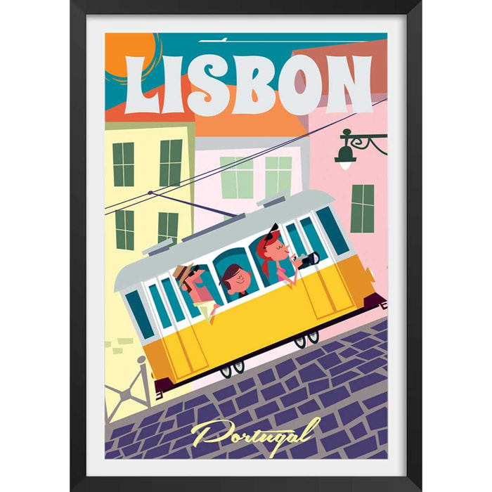 Affiche un week end à Lisbonne Affiche sous cadre noir