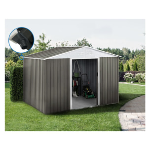 Abri jardin métal "Dallas" - 8.84m² avec gouttière - Taupe