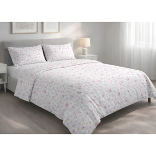 Parure Copripiumino 100% Cotone Made In Italy Fantasia Floreale Disegno Primavera Rosa