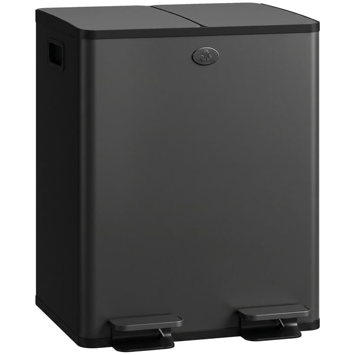 Cubo de Basura de Cocina con 2 Compartimentos 2x20L Papelera Cocina de Acero Inoxidable con Pedal Tapas de Cierre Suave y Cubo Extraíble para Reciclaje Residuos Restos de Comida Negro